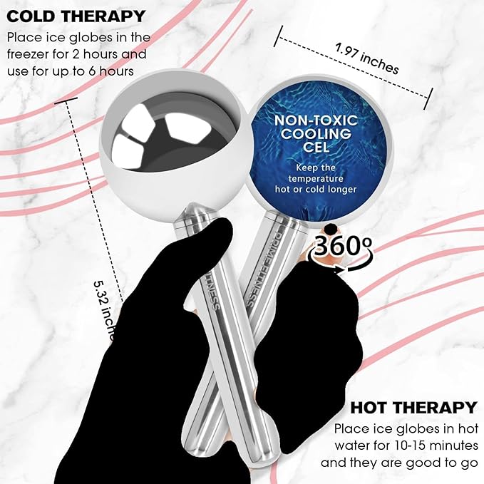 PRIME Fitness Ice Globes for Facials | Unbreakable Steel Cooling Roller | Cryo Sticks for Face | Massager for Face Neck & Eyes | Skin Care for Dark Circles, Puffiness, Wrinkles, (360 Rotating)