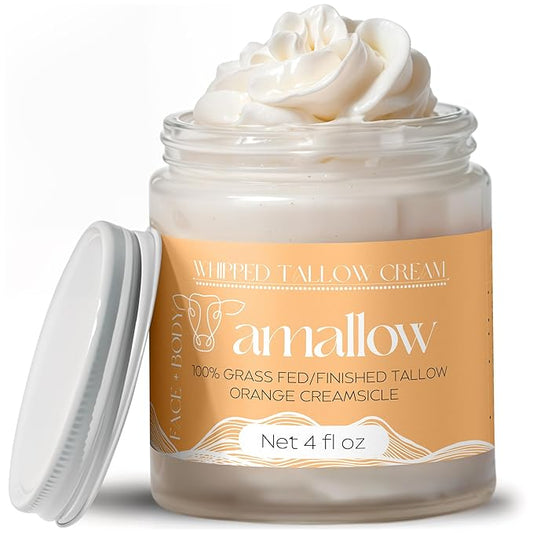 100% Grass Fed Beef Tallow for Skin Care - Face + Body - Whipped Moisturizer - Natural Lotion, 4 FL. oz. (Orange Creamsicle)