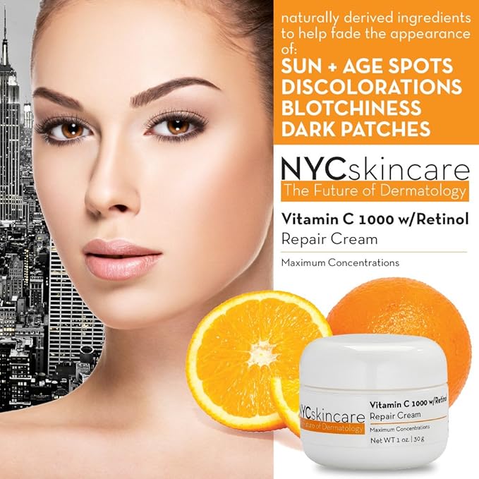 Vitamin C w/Retinol 1,000 Cream for Face | w/Jojoba Oil, Squalane & Antioxidants | Professional Quality | May Help Smooth Appearance of Fine Lines & Wrinkles, Brightens Complexion 1oz