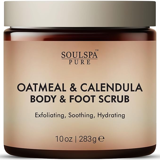 Oatmeal & Calendula Body & Foot Scrub - Soothing & Hydrating Exfoliating Body Scrub for Sensitive and All Skin Types, 10 oz