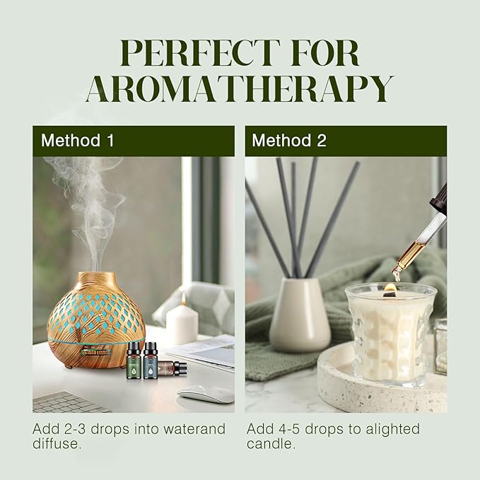 Essential Oils Set, Nature Scents Fragrance Oil Aromatherapy Essential Oils Kit for Diffuser (6x10ML) Sandalwood &Rose, Bamboo, Rain, Lavender &Chamomile, Fresh Cut Grass, Forest Pine Oil