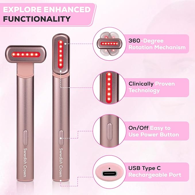 7 Color Multiple Use Beauty Device Magical Facial Wand With 24K Serum, Anti Aging Kit With 24K serum, Facial Wand For Active Skin Tool, Pro Active Formula For Eyes Face And Neck., pink