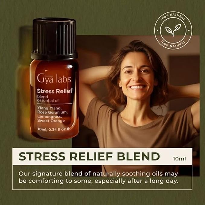 Gya Labs Stress Relief Essential Oil Blend for Diffuser & Aromatherapy - 100% Pure Natural Stress Relief Oils for Calming Diffusion, Soothing & Self-Care (0.34 Fl Oz)