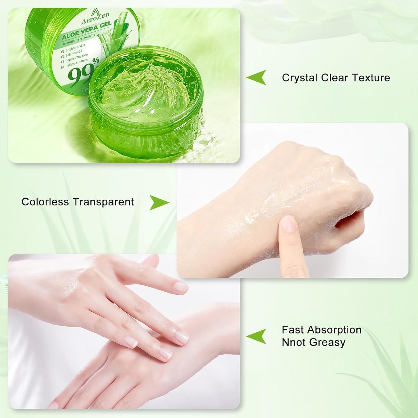 Aero Zen 99% Pure & Organic Aloe Vera Gel - 3-Pack (31.5oz) | Bulk Hydration for Daily & Sun Care | Lightweight, Non-Greasy, Alcohol-Free for Face/Body/Hair | Vegan