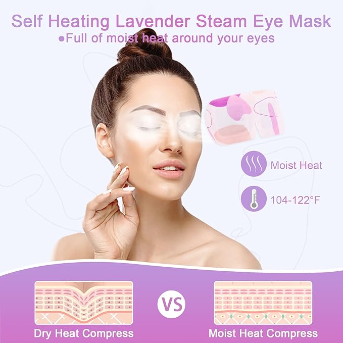 Steam Eye Mask for Dry Eyes, 18-Packs Eye Mask for Dark Circles and Puffiness, Self Heating Gentle Steam Warm Eye Mask for Relief Eye Fatigue, Lavender Scents