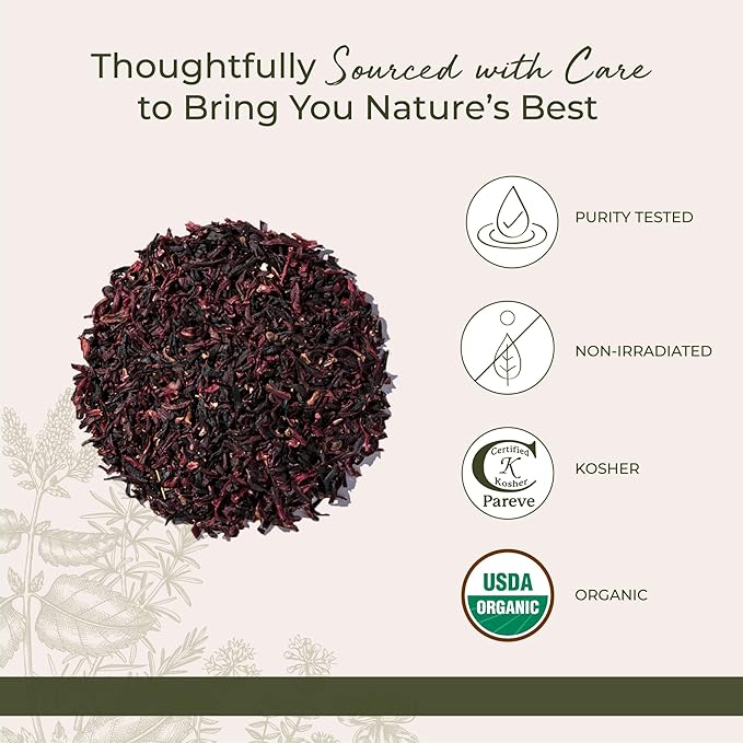 Starwest Botanicals Organic Hibiscus Flowers - Dried Hibiscus Flowers for Loose Leaf Herbal Tea, Natural Source of Antioxidants, Caffeine Free, Cut & Sifted, Certified Kosher, Non-GMO - Bulk 1 lb Bag