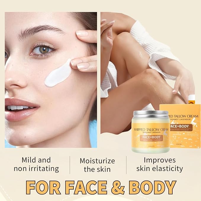 Beef Tallow Moisturizer - Tallow Balm Bergamot Lavender - Nourishing Tallow Face Moisturizer - Moisturizing Body Butter for Women - Organic Beef Tallow for Skin - Anti Aging Beef Tallow for Face