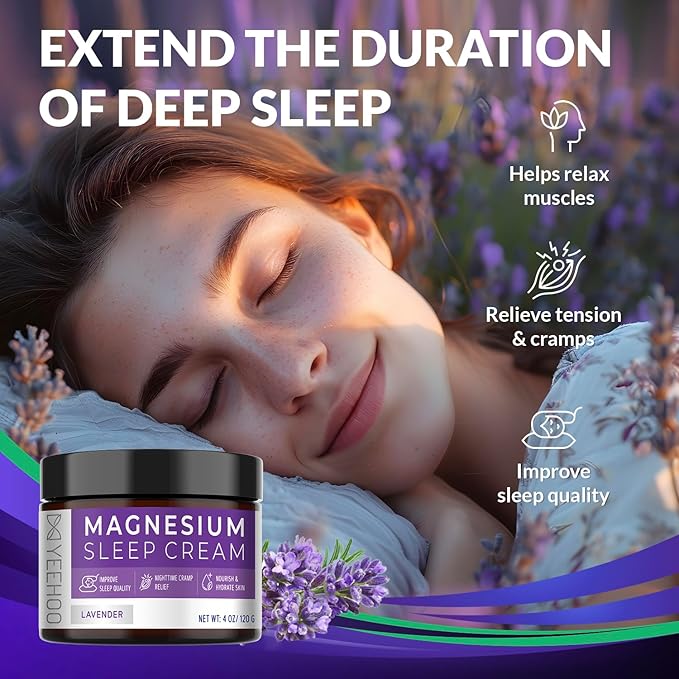 Magnesium Cream for Sleep: Topical Magnesium Chloride Cream Lotion for Leg Cramps PM Nighttime Cramp with Lavender Vitamin E Shea Butter (120G)