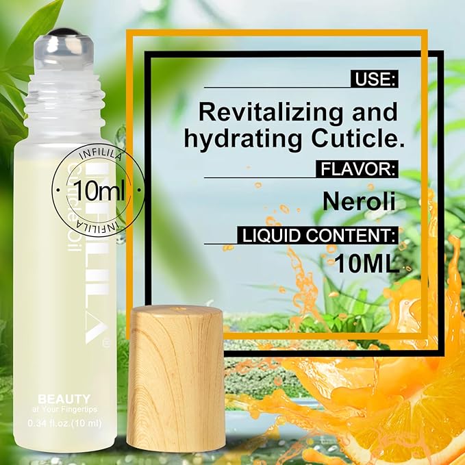 NXJ INFILILA Cuticle Oil Travel Size, Mini Cuticle Oil Repaired Dryness Nails and Cuticles, Moisturizes, and Strengthener for Nails Care Vitamin E, Milk Honey Natural Ingredients, 10ml Rollerball