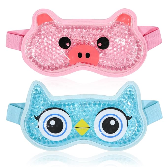 2PCS Adorable Cooling Eye Mask Gel Eye Mask, Reusable Hot Cold Therapy Cold Eye mask for Post Surgery, Puffiness, Dark Circles, Eye Bags, Dry Eyes (Pig+owl)