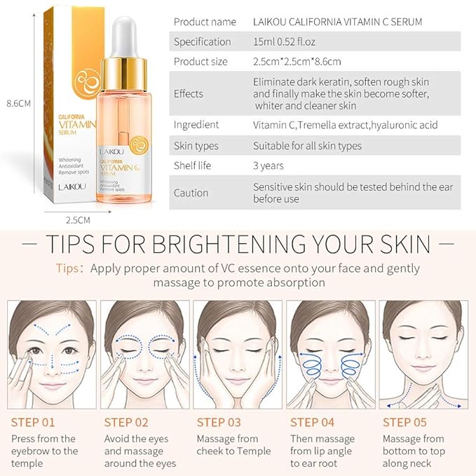 AKARY Vitamin C Serum with Hyaluronic Acid Organic Firm Skin Reduce Formula for Face Skin Improve Remove Flaw Essence