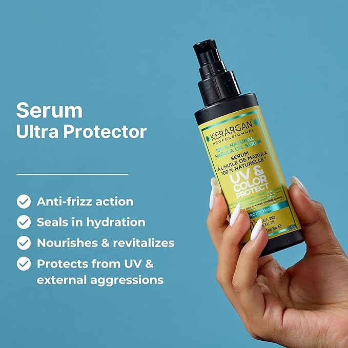 KERARGAN - UV & Color Protective Serum with Marula Oil for Dry and Colored Hair - Anti-Frizz, Smoothing, Moisturizing - Sulfate-Free, GMO-Free, Mineral Oil-Free - 3.38 Fl oz