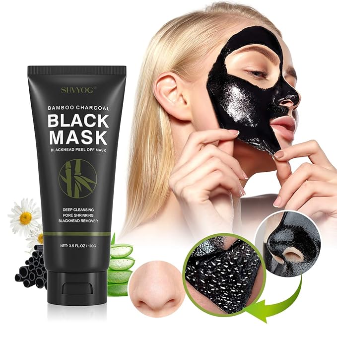 SHVYOG Blackhead Peel Off Face Mask, 3-in-1 Blackhead Remover Mask with Brush & Tea Tree Oil Serum, Charcoal Mask for Deep Cleansing Dirts, Pores, Skin Oil (100g+30ml)