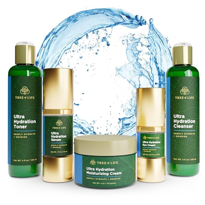 Tree of Life Beauty Hydrating Anti-Aging Moisturizing Complete Regimen, includes Face Cleanser (4 Fl Oz), Toner (4 Fl Oz), Serum (1 Fl Oz), Face and Body Cream (4 Oz) and Eye Cream (0.5 Fl Oz)