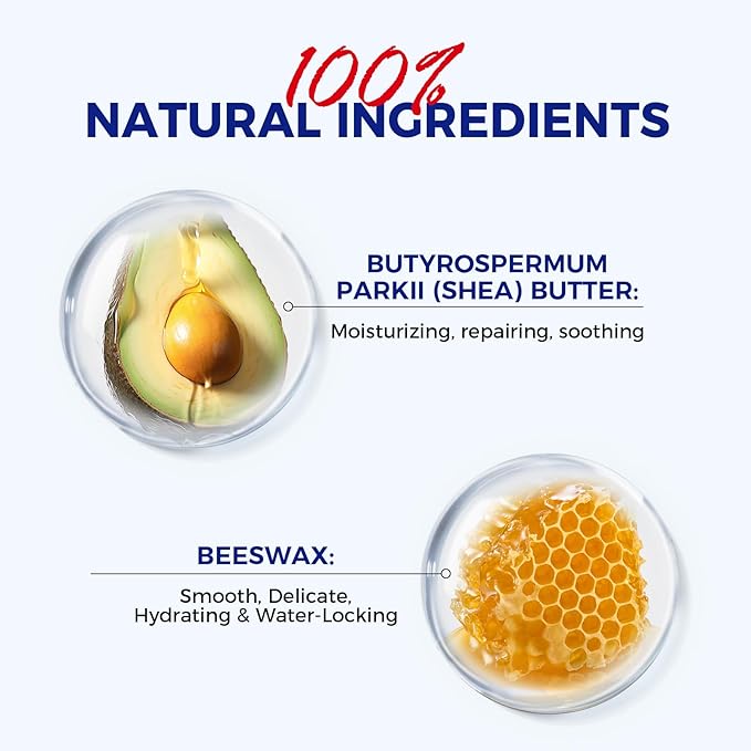 2PCS, Medicated Lip Balm Hydrating w/Petrolatum, Shea Butter, Beeswax, 100% Natural Ingredients, Organic Lip Butter Balm & Moisturizers Lip Repair For Dry Cracked Lips Overnight Lip Treatment