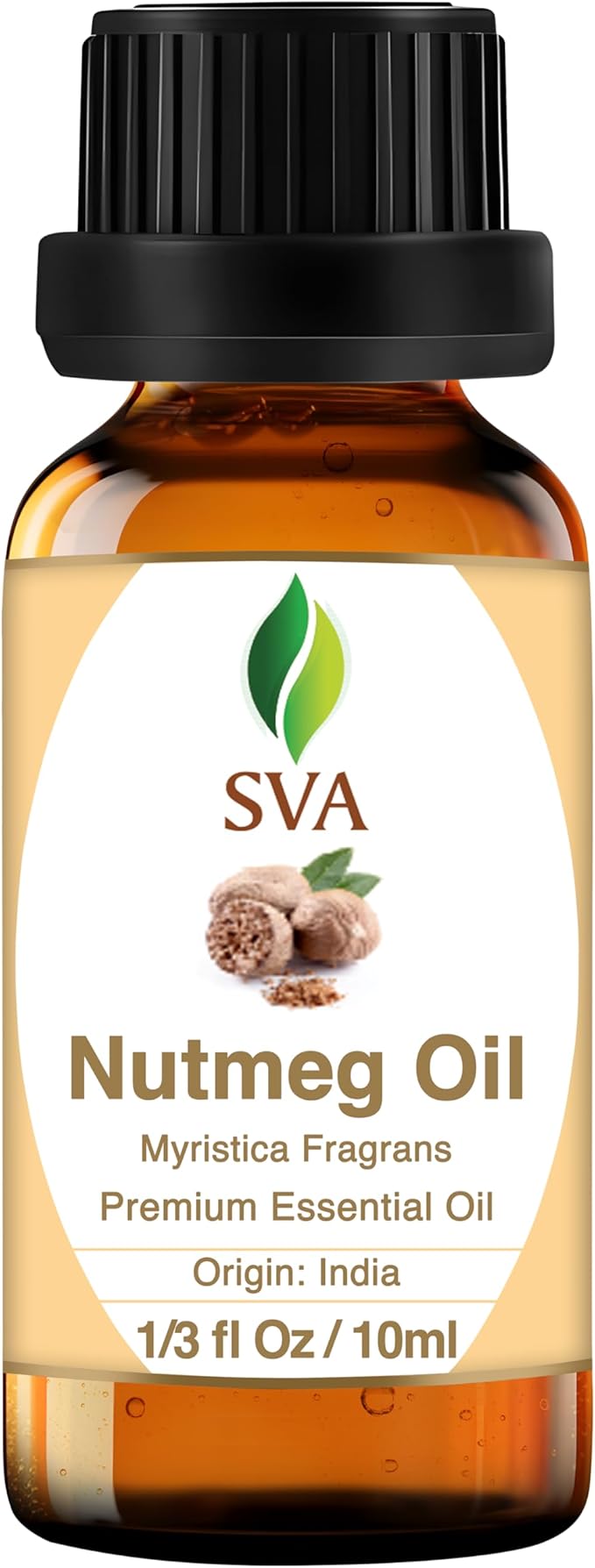 SVA Nutmeg Essential Oil – 1/3 Fl Oz – 100% Natural Nutmeg Oil - for Diffuser, Hair Care, Face, Skin Care, Aromatherapy, Scalp and Body Massage, Soap and Candle Making