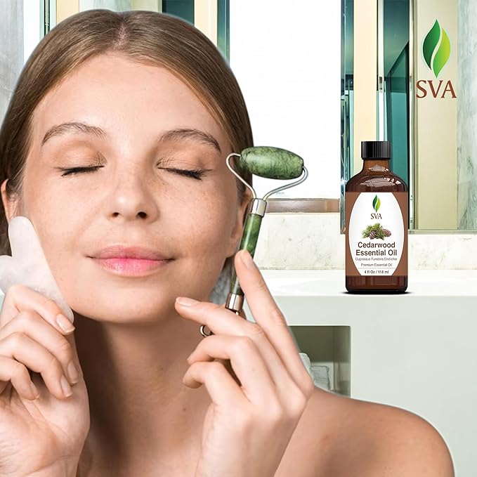 SVA Cedarwood Essential Oil – 4 Fl Oz – 100% Natural Cedar Cupressus Funebris Oil - for Diffuser, Hair Care, Face, Skin Care, Aromatherapy, Scalp and Body Massage, Soap and Candles - with Dropper