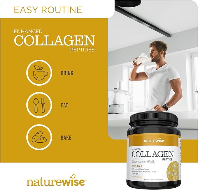 NatureWise Collagen Peptides Powder for Women - Type 1 & 3 Grass-Fed - Supports Hair, Skin & Nail Health - Non-GMO, Dairy & Soy Free, Unflavored - 45 Servings[45-Day Supply]