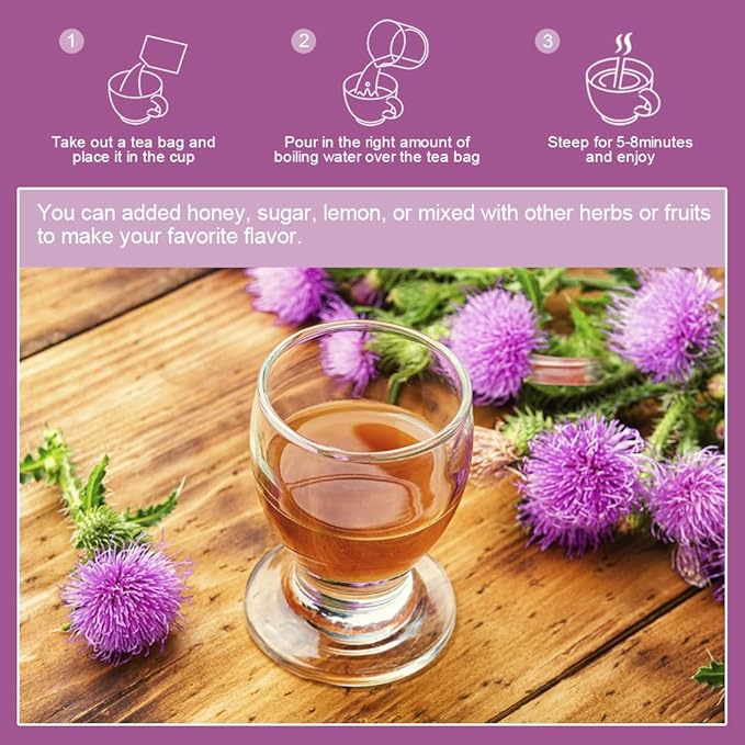 WOGORGT Dried Milk Thistle Tea - Organic Milk Thistle Herbal Tea for Liver Cleanse, Antioxidant and Immune Support, Caffeine Free - 30 Tea Bags