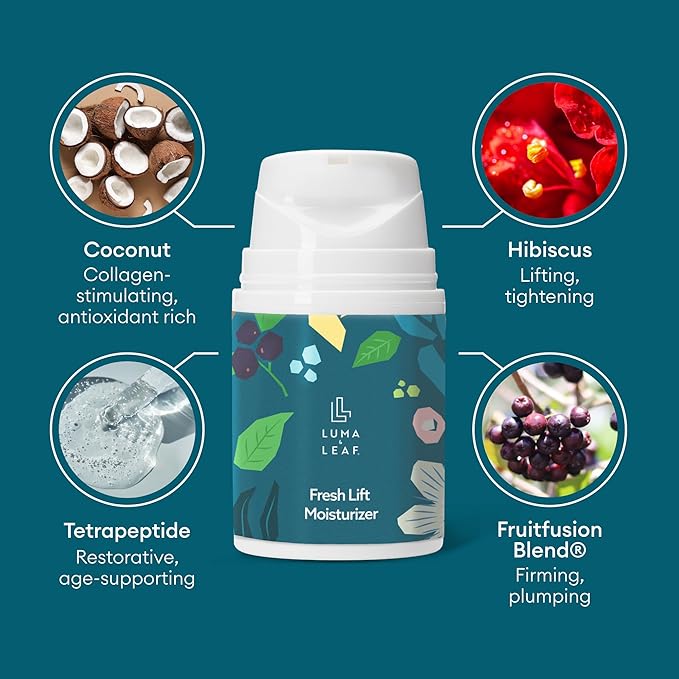 LUMA & LEAF Fresh Lift Facial Moisturizer, 1.7 FL Oz – Anti Aging Face Cream with Hyaluronic Acid & Tetrapeptide, Collagen Booster to Firm, Smooth Wrinkles & Hydrate Sensitive Skin