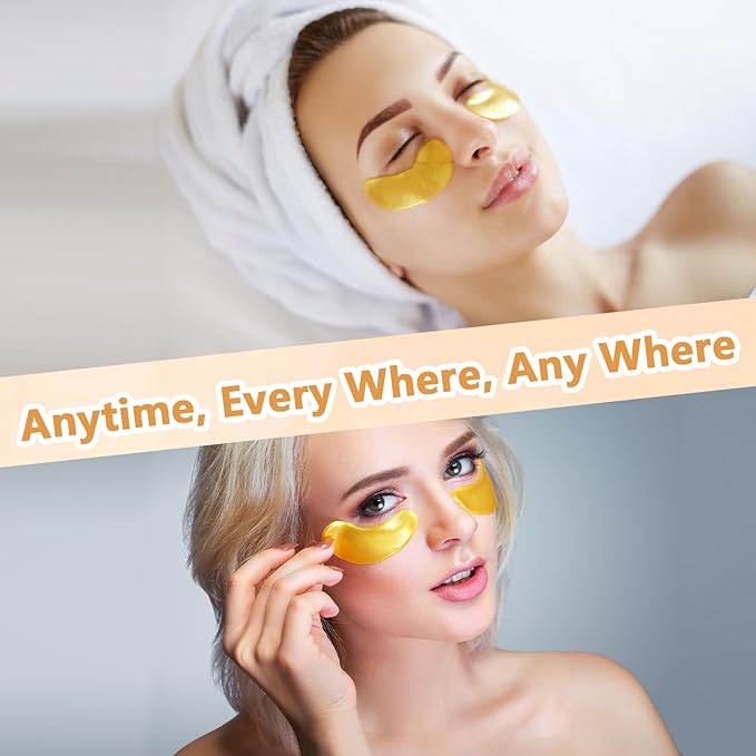 Jeffbaubl 50 Pairs 24K Gold Eye Mask,Under Eye Patches for Dark Circles and Puffiness,Eye Patches Gel Crystal Collagen Eye Mask,Anti Aging Eye Pads Used for Eye Bags Women and Men