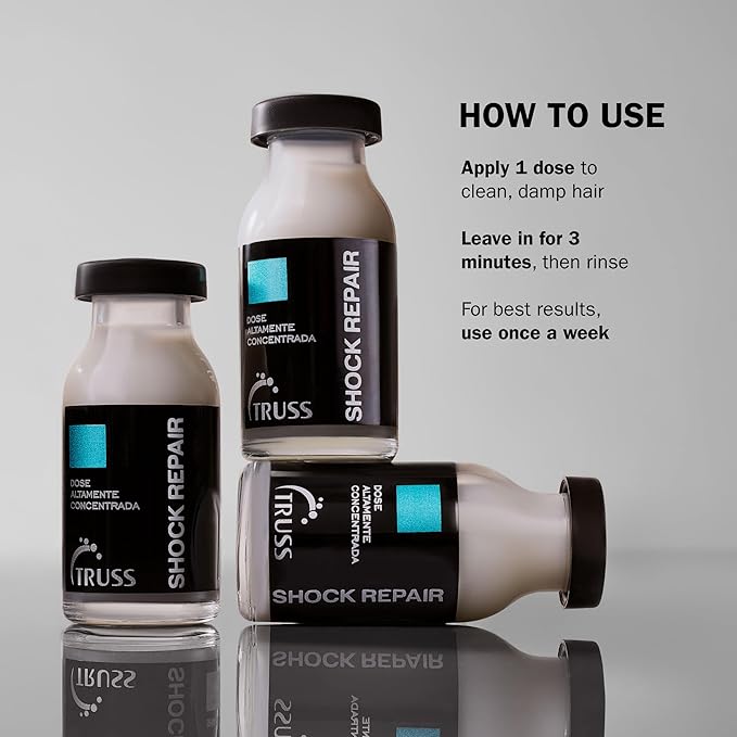 TRUSS Repairing Hair Serum - Shock Repair Hair Care for Damaged Strands - Highly Concentrated for Split End Repair & Protection - Weekly Reconstructing Treatment for Hydration & Strength (4 Ampoules)