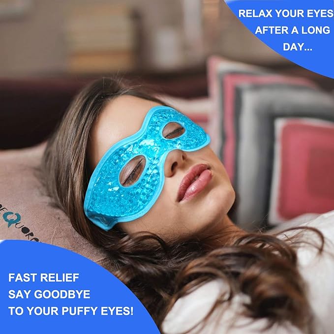 2PCS Reusable Hot Cold Therapy Eye Mask for Puffiness, Dark Circles, Eye Bags, Dry Eyes, Headaches, Migraines, Stress Relief - Cooling and Compress Gel Mask (Blue)