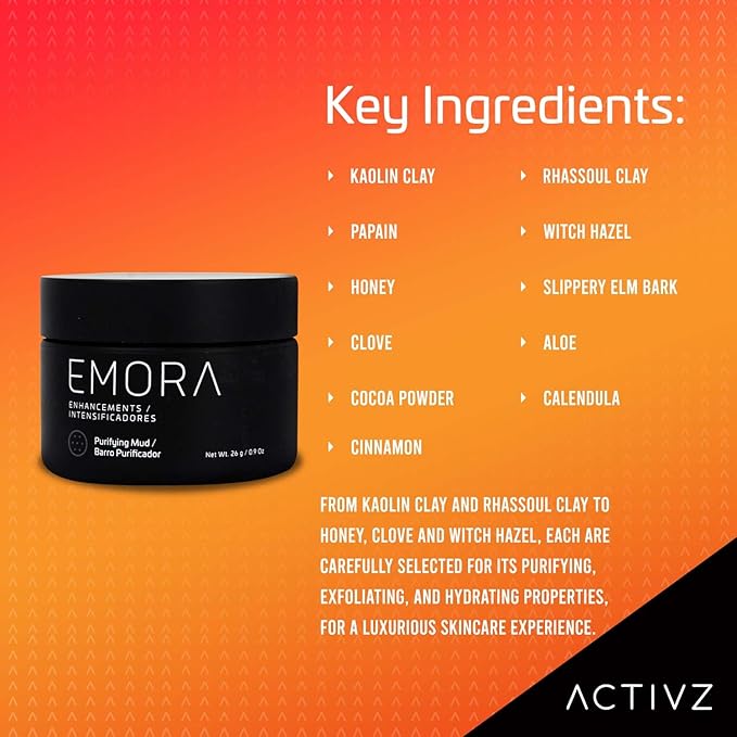 ACTIVZ Emora Purifying Mud - Skincare Mask with Kaolin Clay, Papain, and Honey to Remove Impurities, Exfoliate, and Promote Radiance - 26g