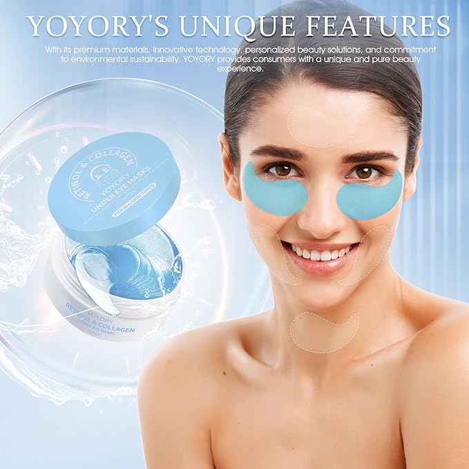 Hydrogel Under Eye Patches - Collagen & Hyaluronic Acid for Removing Eye bags, Puffiness, Dark Circles Smoothing Skin Care Treatment for Men/Women Morning/Night Routine (60 Pcs) Blue