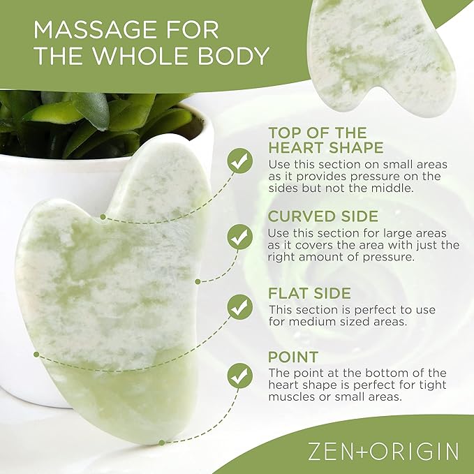 Jade Roller and Gua Sha Set - 100% Natural Jade Stone Face Roller, Dual Sided Massage Roller Stimulates Blood Flow, Relieves Stress, Reduces Signs of Aging, Travel Pouch Included, Gift Box