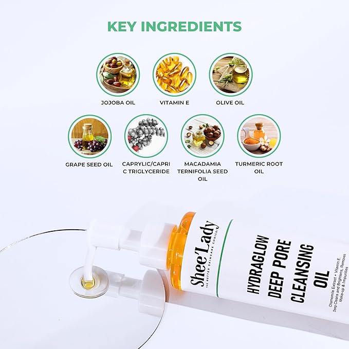 Shee'lady Hydraglow Deep Pore Cleansing Oil, limpiador facial en aceite – Best Cleansing Oil for Face, Blackhead & Makeup Remover Korean Skin Care, 6.76 fl oz (200ml)