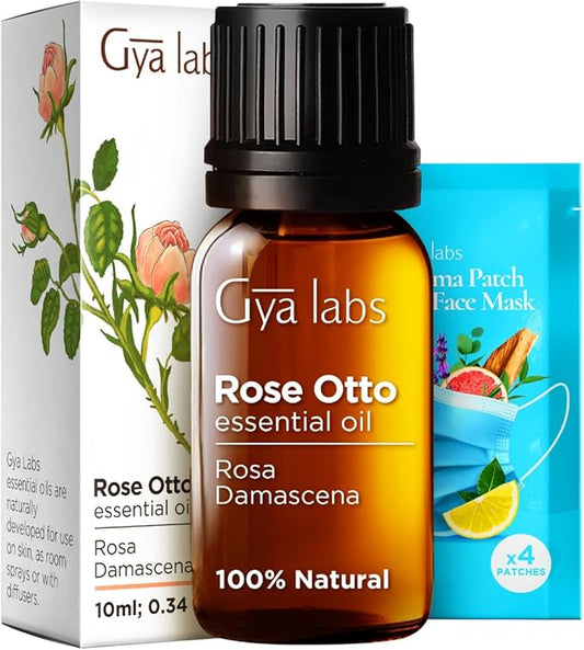 Gya Labs Rose Essential Oils for Skin Use - 0.34 Fl Oz - 100% Pure Natural Rose Oil for Face, Hair, Diffuser, Perfume & Candle Making Scent Aromatherapy