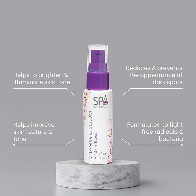 Spa Sciences - Vitamin C Serum - Made in the USA - Brightening Formula - With Minerals and Fruit Extracts - Support and Brighten - Vegan - For All Skin Types - 1.1oz