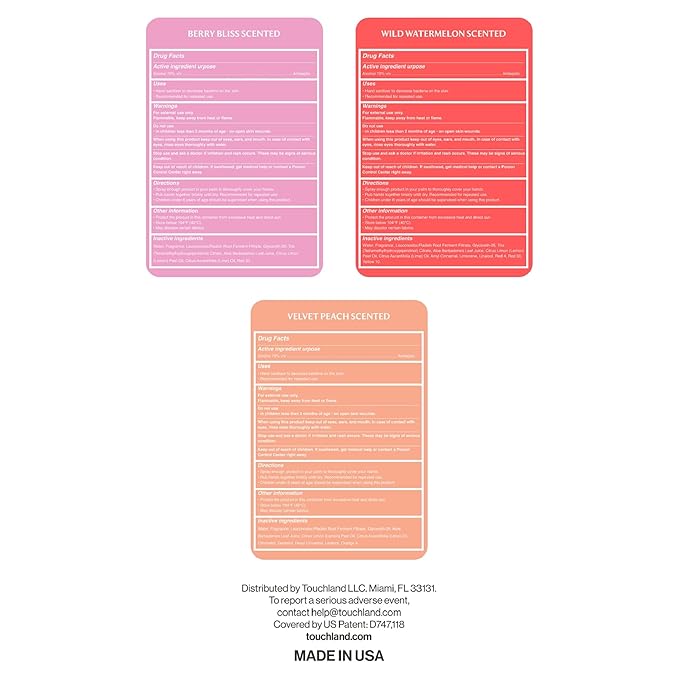 Touchland Power Mist Hydrating Hand Sanitizer Spray, JUICY Trio Set (Watermelon, Peach, Berry), 1 FL. OZ. Travel Size (Set of 3)