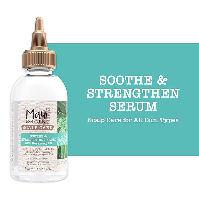 Maui Moisture Scalp Care Soothe & Strengthen Hair Serum with Rosemary Oil, Curly Hair Serum With Aloe Vera Helps Prevent Scalp Dryness & Strengthen Hair, Silicone-Free, 3.3 fl. Oz