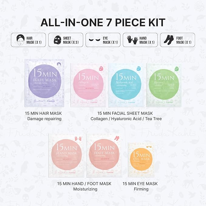 Frida Kahlo 15 Min Pamper Me Kit by Naisture – Korean Spa and Skincare Kit for Women with Hair, Hand, Foot, Eye, and Face Masks