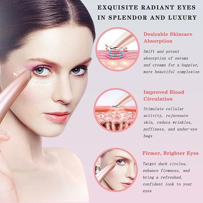 Eye Lift Wand, 3 in 1 Vibrating 98°F to 113°F LCD Eye Massager for Dry Eyes, Dark Circles and Puffiness, Face & Neck Lifting Tool for Fine Lines and Wrinkles, Rose Gold