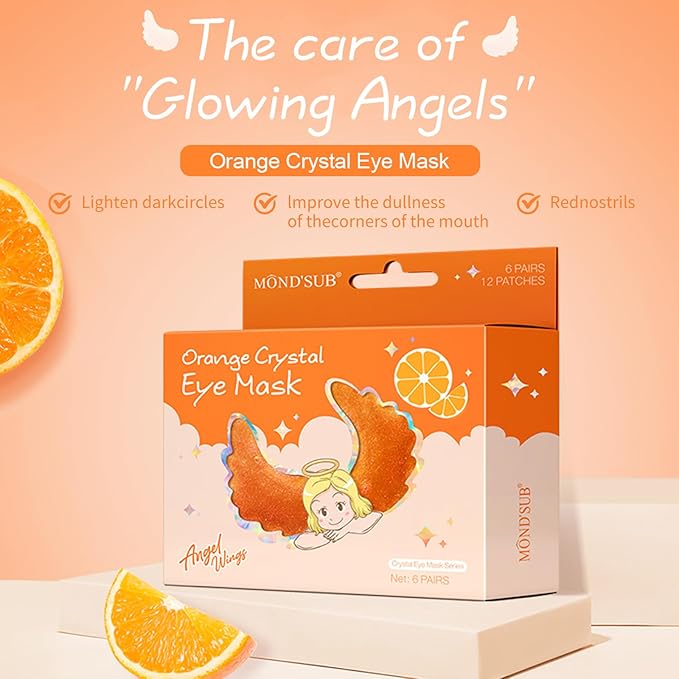 MOND'SUB Under Eye Mask - 6 Pairs Orange Crystal Eye Mask for Sleeping- Puffy Eyes & Dark Circles Treatments with Hyaluronic Acid, Reduce Under Eye Bags and Smooth Wrinkles, Brighten Complexion