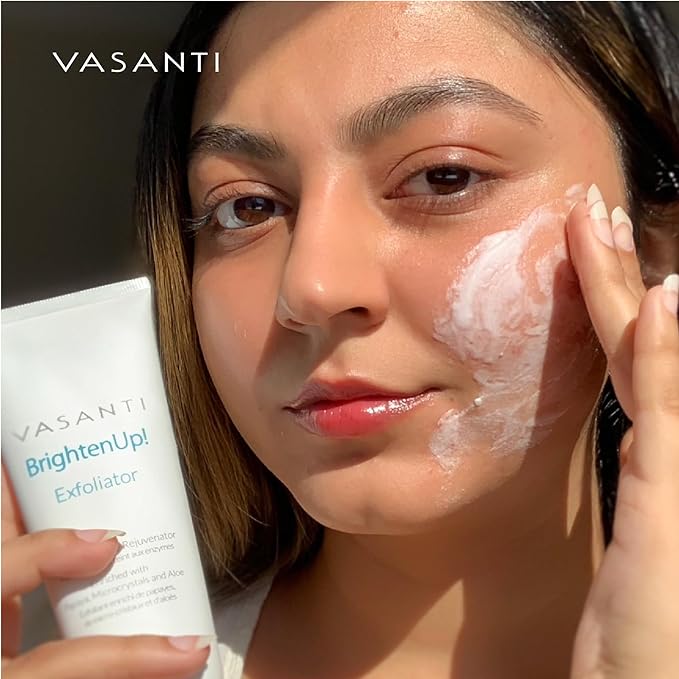 VASANTI BrightenUp! Exfoliator - Enzymatic Face Rejuvenator (20g) - Gentle Scrub Brightens Exfoliates Cleanses Skin Paraben Free Vegan Friendly Skincare