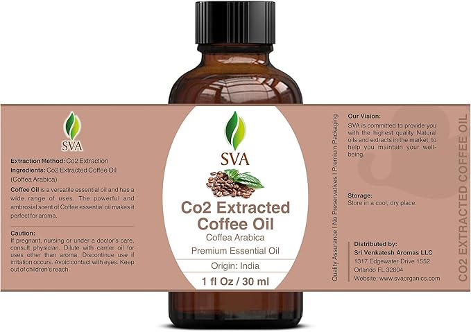 SVA Coffee Essential Oil – 1 Fl Oz – 100% Natural Coffee Oil - for Diffuser, Hair Care, Face, Skin Care, Aromatherapy, Scalp and Body Massage, Soap and Candle Making - with Dropper
