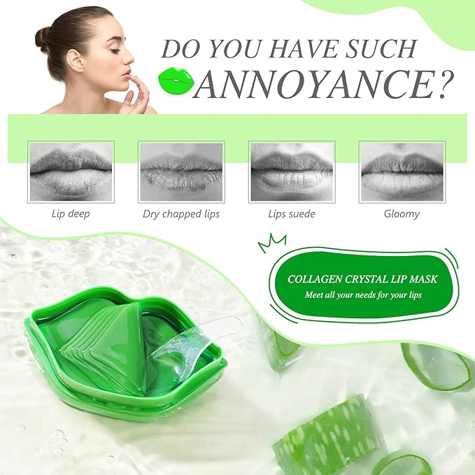 Charm Kiss 20Pcs Moisturizing Lip Mask, Lip Sleep Mask Reduces Lip Lines and Restores Moisture, Lip Mask Effectively Nourishes the Lip Skin, Gel Treatment Lip Masks Plumping Lips Mask Lip Care Products (Green)