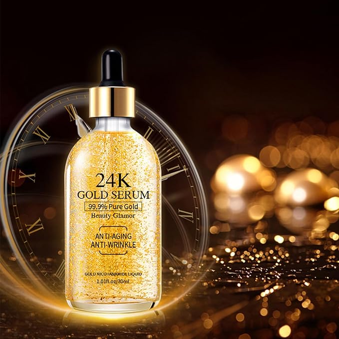 24K Gold Serum for Face, 2Pack Skin Tone Even Anti Aging Moisturizer with Vitamin,Skin Care Glow Collagen Booster Serum Hyaluronic Acid for Dark Spots & Fine Lines, 2.02fl oz