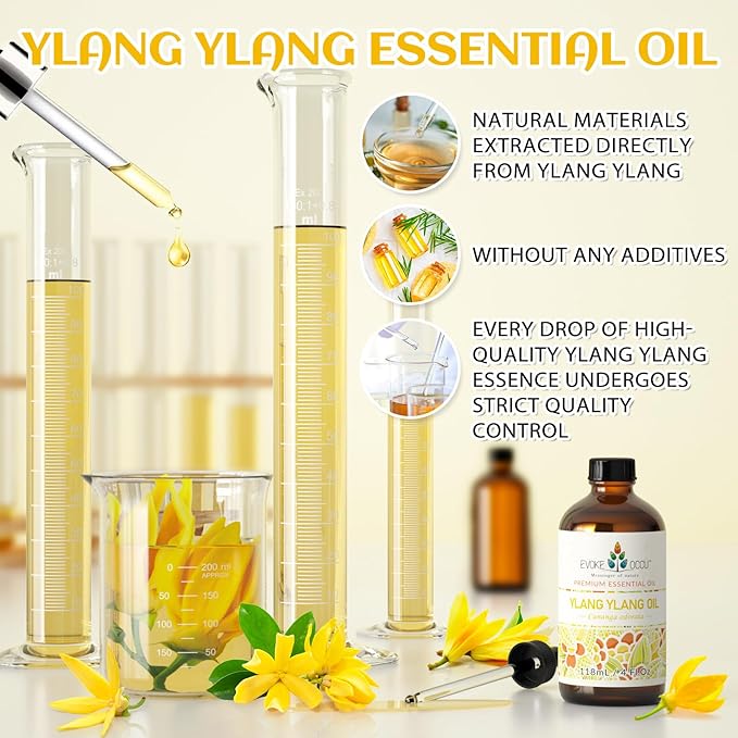 EVOKE OCCU Ylang Ylang Essential Oil 4 Oz, Pure Ylang Ylang Oil for Skin Hair Aromatherapy Diffuser Fragrance DIY- 4 FL Oz