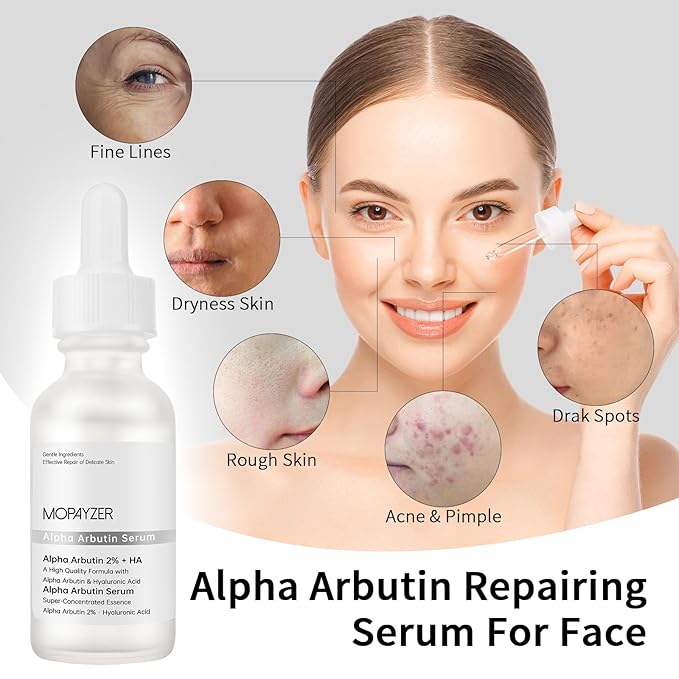 Alpha Arbutin 2% + HA Serum for Anti Aging & Wrinkles, 2 PCS Moisturizing Alpha Arbutin Serum 2%, Hyaluronic Acid, Niacinamide for Acne & Spots, Hyaluronic Acid Essence for Face.