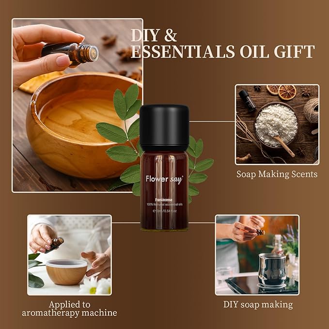 Frankincense Essential Oil 0.34Oz - 100% Pure Undiluted Premium Therapeutic Grade Essential Oils for Diffuser/Skin Care/Massage/Hair/Pain