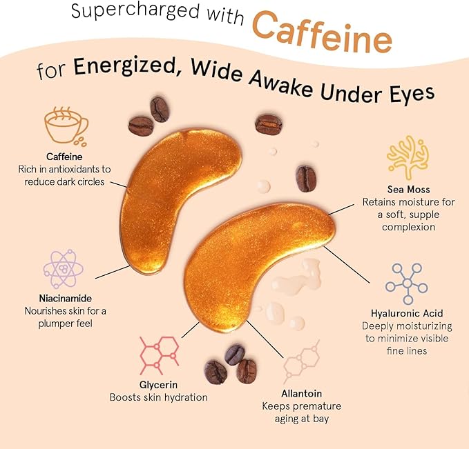 grace & stella Caffeine Under Eye Patches - Awakening Eye Patches for Puffy Eyes and Dark Circles - Under Eye Mask Patches with Niacinamide & Hyaluronic Acid - Vegan, Cruelty-Free, 24 Pairs