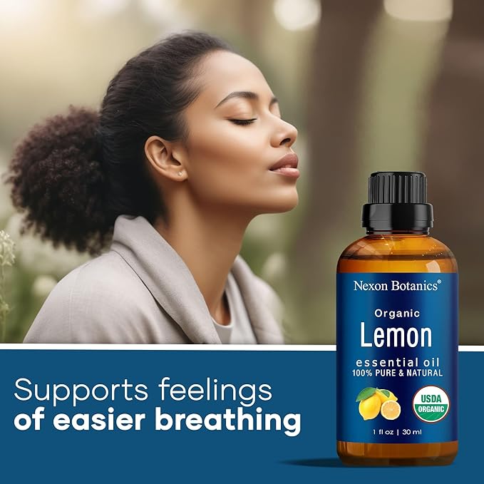 Organic Lemon Essential Oil 30 ml - Pure, Natural Citrus Oil for Diffusers, Aromatherapy, Skin & Hair Care - Aceite de Limón - Nexon Botanics