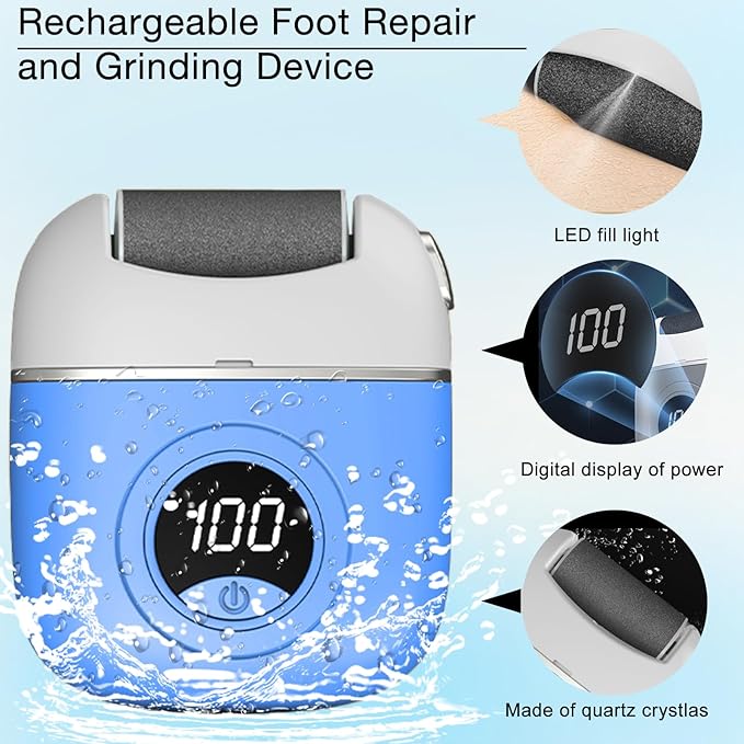 Electric Foot Callus Remover, 2024 New USB Rechargeable Foot Repair and Grinding Device, Heel Polisher Digital Display, Electric Foot Exfoliating Scrubber with 3 Grinding Heads 2 Speeds (Blue)