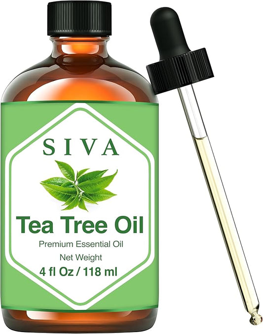 SIVA Tea Tree Essential Oil - 4 Fl Oz – Natural Tea Tree Oil - for Diffuser, Face, Skin Care, Aromatherapy, Hair Care, Scalp and Body Massage - with Dropper
