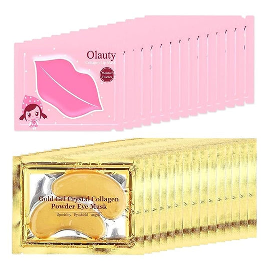 30Pairs Lip Mask & Under Eye Mask, 24K Gold Gel Crystal Collagen Eye Pads, Moisturizing Lip Mask Spa Daily Labial Masks, Under Eye Patches for Dark Circles, Puffiness and Dry Lips, Self Care Items